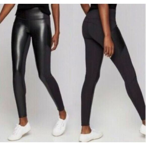 Athleta black gleam chaturanga faux leather front leggings xs - Picture 1 of 11